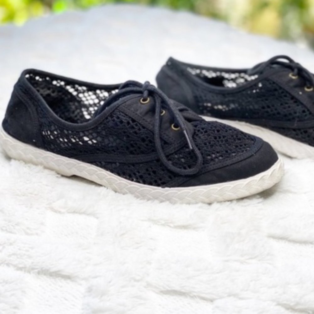 Diane Von Fursteneburg Black Knit Sneakers Lace Up Tennis Shoes